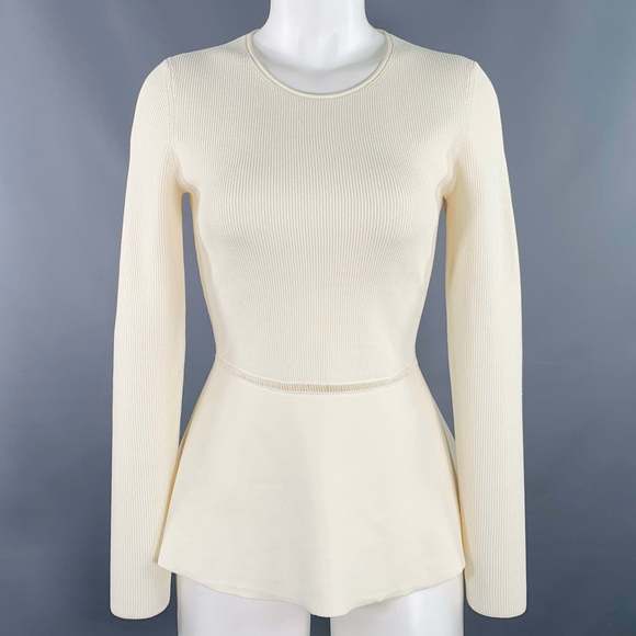 THEORY Tops - THEORY Peplum Compact Crepe Cream Viscose Blend Ribbed Casual Top